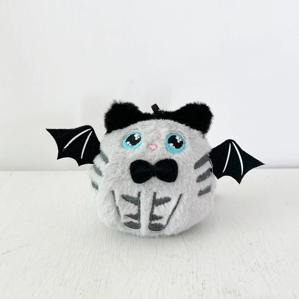 Bat Cat Plush Keychain Grey Spooky Halloween Winged Kitten Bow Tie‎